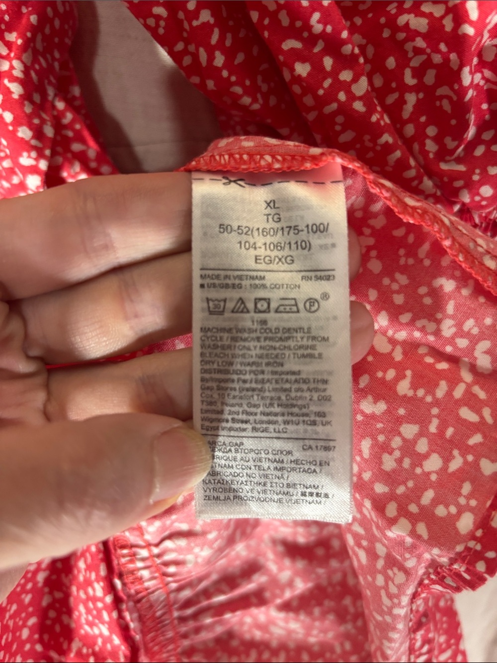 GAP Red Ditsy Floral Puff-Sleeve Mini Dress Size XL EUC 100% Cotton - Picture 3 of 5